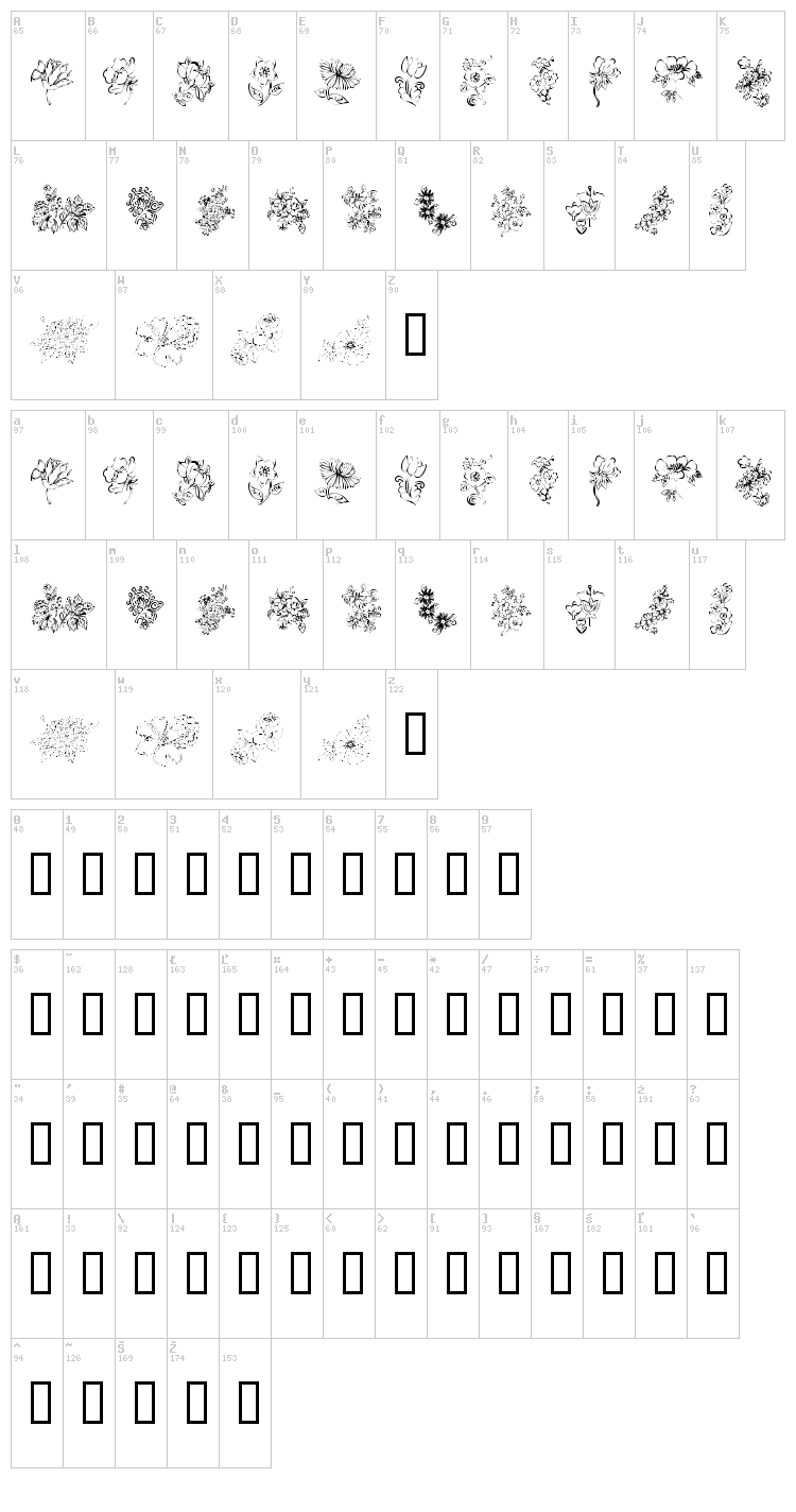 KR Floral Color Me font map